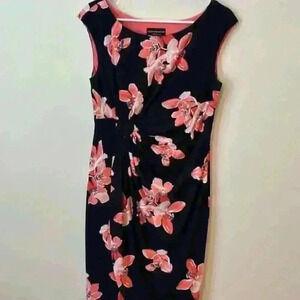 Connected Apparel Faux Wrap Floral Sheath Boatneck Dress Size:10